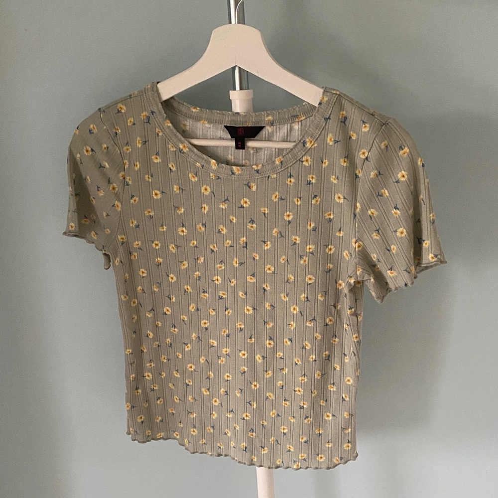 Floral Print Ribbed Women Top